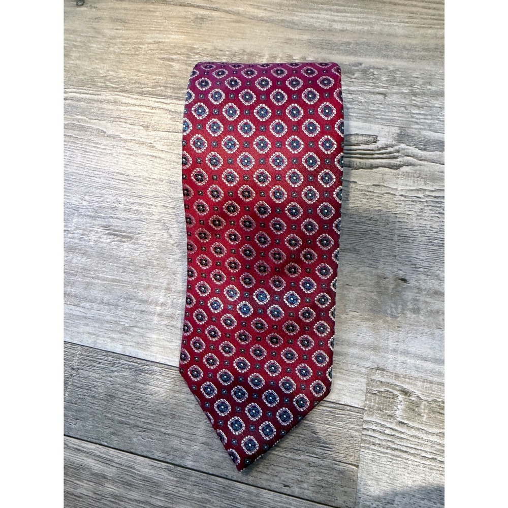 Eton Mens Necktie 100% Silk Geometric Medallion Red OS